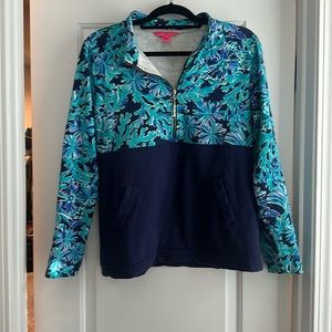 Lilly Pulitzer Sweatshirt Women's Large Printed Popover 1/4 Zip Activewear Top